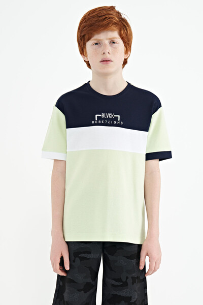 Tommylife Wholesale 7-15 Age Crew Neck Oversize Boys' T-Shirt 11159 Light Green - Thumbnail