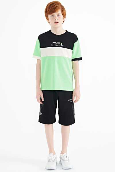 Tommylife Wholesale 7-15 Age Crew Neck Oversize Boys' T-Shirt 11159 Neon Green - Thumbnail