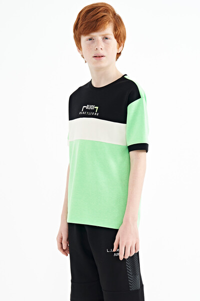Tommylife Wholesale 7-15 Age Crew Neck Oversize Boys' T-Shirt 11159 Neon Green - Thumbnail