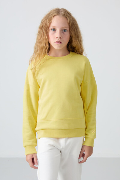 Tommylife Wholesale 7-15 Age Crew Neck Oversize Girls Sweatshirt 75150 Yellow - Thumbnail