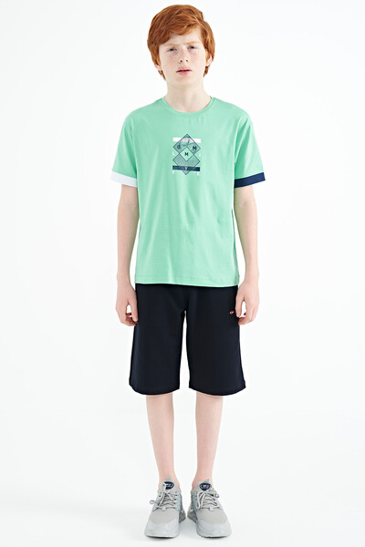 Tommylife Wholesale 7-15 Age Crew Neck Oversize Printed Boys' T-Shirt 11137 Aqua Green - Thumbnail