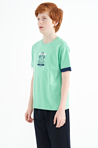 Tommylife Wholesale 7-15 Age Crew Neck Oversize Printed Boys' T-Shirt 11137 Aqua Green - Thumbnail