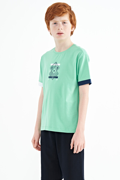 Tommylife Wholesale 7-15 Age Crew Neck Oversize Printed Boys' T-Shirt 11137 Aqua Green - Thumbnail