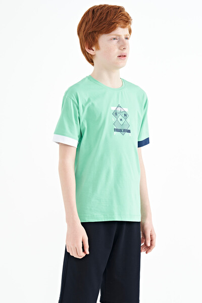 Tommylife Wholesale 7-15 Age Crew Neck Oversize Printed Boys' T-Shirt 11137 Aqua Green - Thumbnail