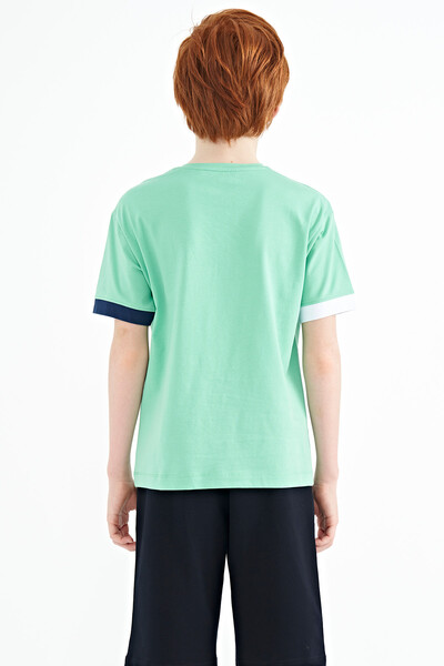 Tommylife Wholesale 7-15 Age Crew Neck Oversize Printed Boys' T-Shirt 11137 Aqua Green - Thumbnail