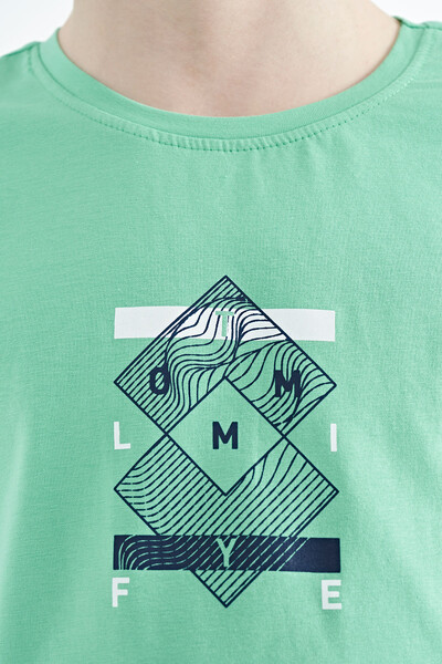 Tommylife Wholesale 7-15 Age Crew Neck Oversize Printed Boys' T-Shirt 11137 Aqua Green - Thumbnail