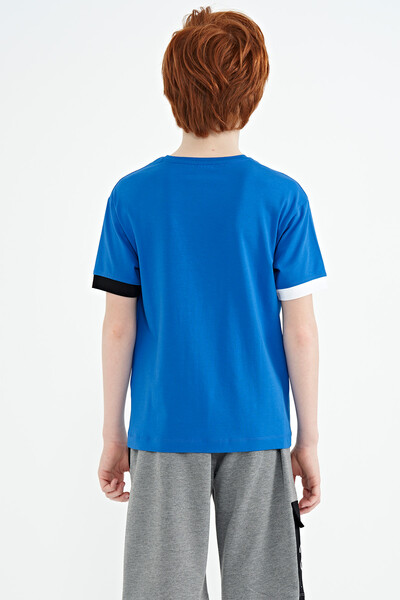 Tommylife Wholesale 7-15 Age Crew Neck Oversize Printed Boys' T-Shirt 11137 Saxe - Thumbnail