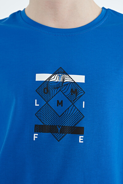 Tommylife Wholesale 7-15 Age Crew Neck Oversize Printed Boys' T-Shirt 11137 Saxe - Thumbnail