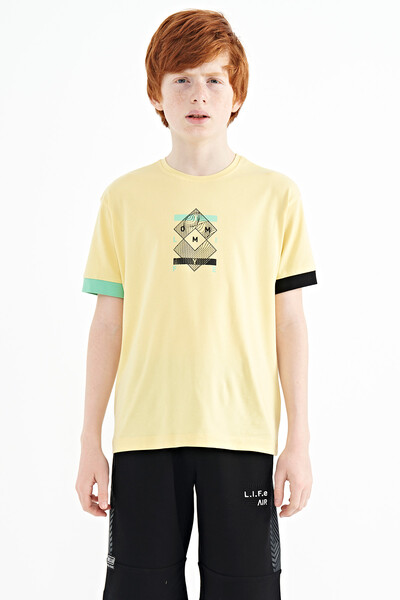 Tommylife Wholesale 7-15 Age Crew Neck Oversize Printed Boys' T-Shirt 11137 Yellow - Thumbnail