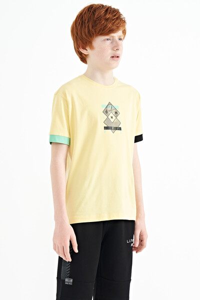 Tommylife Wholesale 7-15 Age Crew Neck Oversize Printed Boys' T-Shirt 11137 Yellow - Thumbnail