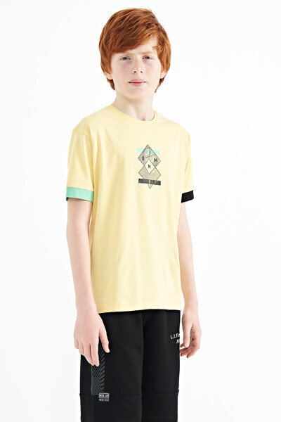 Tommylife Wholesale 7-15 Age Crew Neck Oversize Printed Boys' T-Shirt 11137 Yellow - Thumbnail