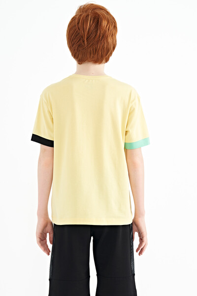 Tommylife Wholesale 7-15 Age Crew Neck Oversize Printed Boys' T-Shirt 11137 Yellow - Thumbnail