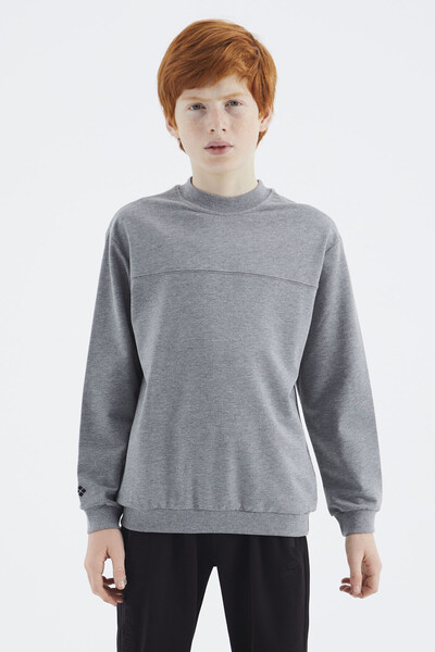 Tommylife Wholesale 7-15 Age Crew Neck Standard Fit Basic Boys' Sweatshirt 11173 Gray Melange - Thumbnail