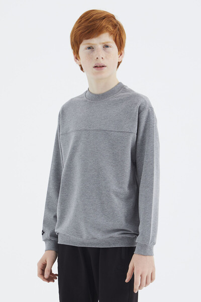 Tommylife Wholesale 7-15 Age Crew Neck Standard Fit Basic Boys' Sweatshirt 11173 Gray Melange - Thumbnail