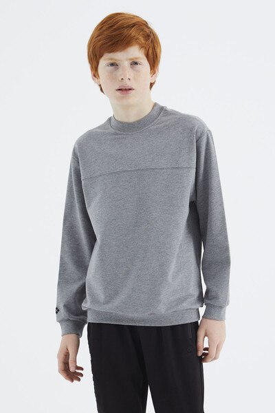 Tommylife Wholesale 7-15 Age Crew Neck Standard Fit Basic Boys' Sweatshirt 11173 Gray Melange - Thumbnail