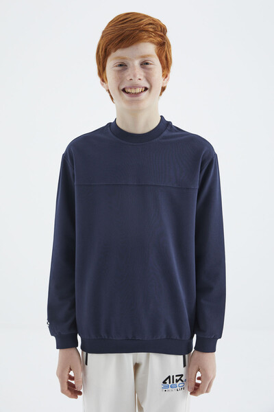 Tommylife Wholesale 7-15 Age Crew Neck Standard Fit Basic Boys' Sweatshirt 11173 Indigo - Thumbnail