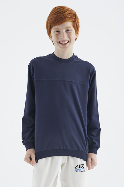 Tommylife Wholesale 7-15 Age Crew Neck Standard Fit Basic Boys' Sweatshirt 11173 Indigo - Thumbnail