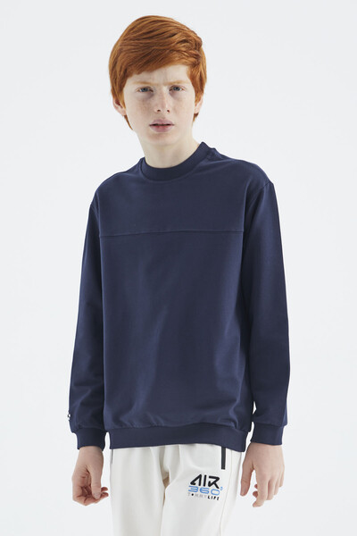 Tommylife Wholesale 7-15 Age Crew Neck Standard Fit Basic Boys' Sweatshirt 11173 Indigo - Thumbnail