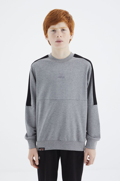 Tommylife Wholesale 7-15 Age Crew Neck Standard Fit Basic Boys' Sweatshirt 11182 Gray Melange - Thumbnail