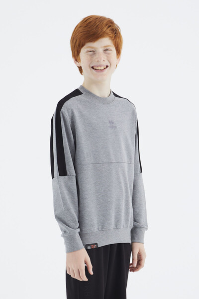 Tommylife Wholesale 7-15 Age Crew Neck Standard Fit Basic Boys' Sweatshirt 11182 Gray Melange - Thumbnail