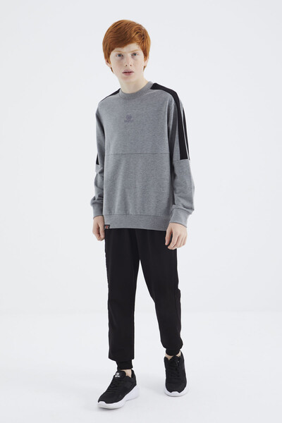 Tommylife Wholesale 7-15 Age Crew Neck Standard Fit Basic Boys' Sweatshirt 11182 Gray Melange - Thumbnail