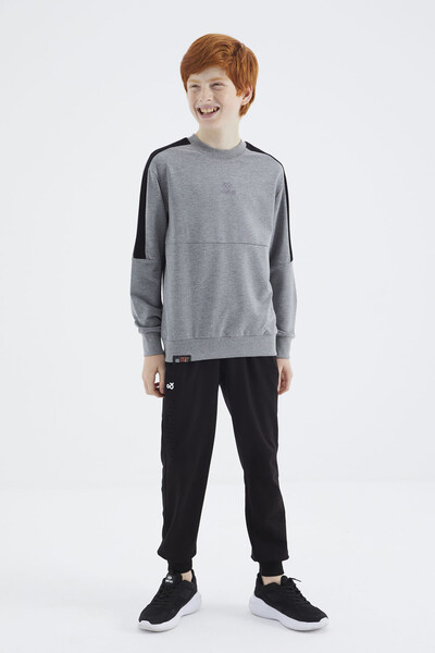 Tommylife Wholesale 7-15 Age Crew Neck Standard Fit Basic Boys' Sweatshirt 11182 Gray Melange - Thumbnail