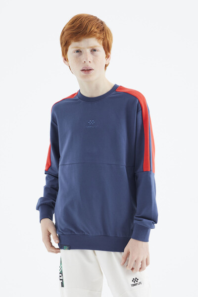 Tommylife Wholesale 7-15 Age Crew Neck Standard Fit Basic Boys' Sweatshirt 11182 Parliament - Thumbnail