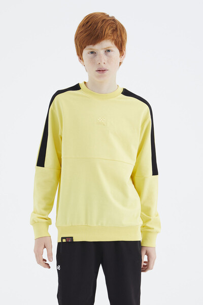 Tommylife Wholesale 7-15 Age Crew Neck Standard Fit Basic Boys' Sweatshirt 11182 Yellow - Thumbnail