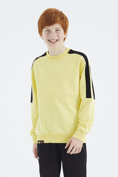 Tommylife Wholesale 7-15 Age Crew Neck Standard Fit Basic Boys' Sweatshirt 11182 Yellow - Thumbnail