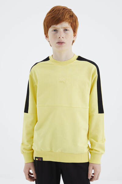 Tommylife Wholesale 7-15 Age Crew Neck Standard Fit Basic Boys' Sweatshirt 11182 Yellow - Thumbnail