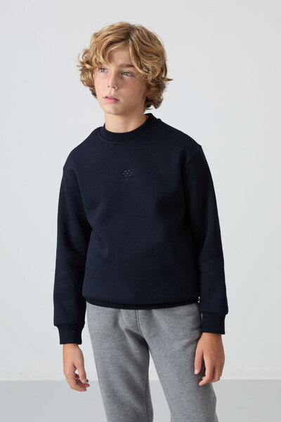 Tommylife Wholesale 7-15 Age Crew Neck Standard Fit Basic Boys' Sweatshirt 11232 Navy Blue - Thumbnail