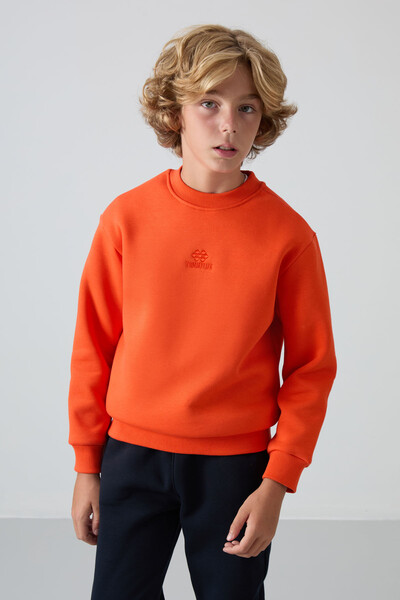 Tommylife Wholesale 7-15 Age Crew Neck Standard Fit Basic Boys' Sweatshirt 11232 Orange - Thumbnail