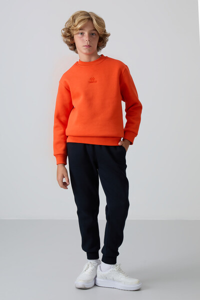 Tommylife Wholesale 7-15 Age Crew Neck Standard Fit Basic Boys' Sweatshirt 11232 Orange - Thumbnail