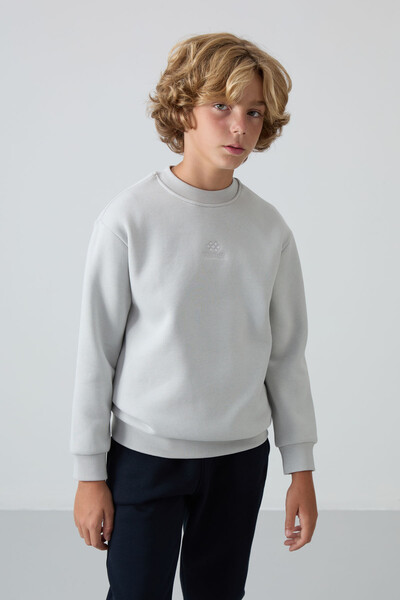 Tommylife Wholesale 7-15 Age Crew Neck Standard Fit Basic Boys' Sweatshirt 11232 Stone - Thumbnail