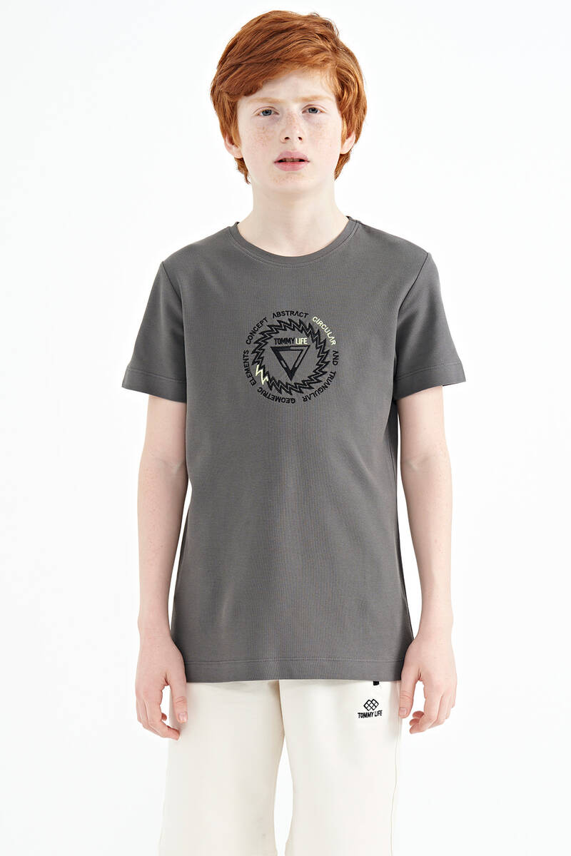 TOMMYLIFE - Tommylife Wholesale 7-15 Age Crew Neck Standard Fit Boys' T-Shirt 11115 Dark Gray