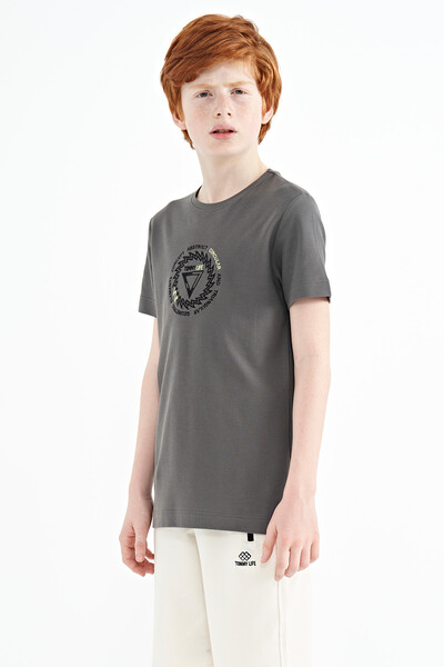 Tommylife Wholesale 7-15 Age Crew Neck Standard Fit Boys' T-Shirt 11115 Dark Gray - Thumbnail