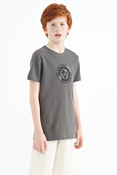 Tommylife Wholesale 7-15 Age Crew Neck Standard Fit Boys' T-Shirt 11115 Dark Gray - Thumbnail