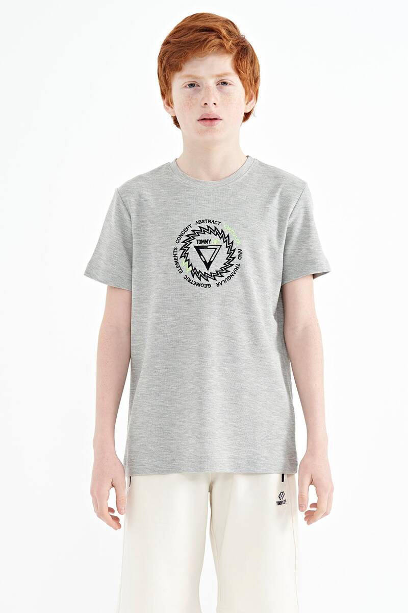 TOMMYLIFE - Tommylife Wholesale 7-15 Age Crew Neck Standard Fit Boys' T-Shirt 11115 Gray Melange