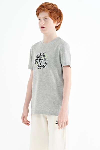 Tommylife Wholesale 7-15 Age Crew Neck Standard Fit Boys' T-Shirt 11115 Gray Melange - Thumbnail