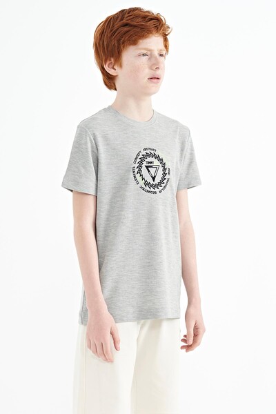 Tommylife Wholesale 7-15 Age Crew Neck Standard Fit Boys' T-Shirt 11115 Gray Melange - Thumbnail