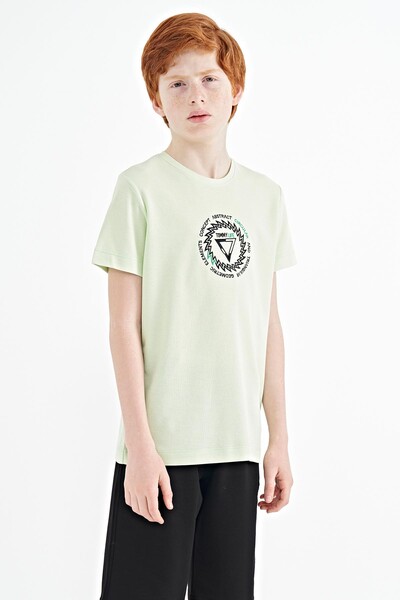 Tommylife Wholesale 7-15 Age Crew Neck Standard Fit Boys' T-Shirt 11115 Light Green - Thumbnail