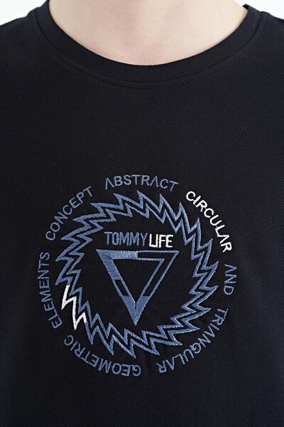 Tommylife Wholesale 7-15 Age Crew Neck Standard Fit Boys' T-Shirt 11115 Navy Blue - Thumbnail