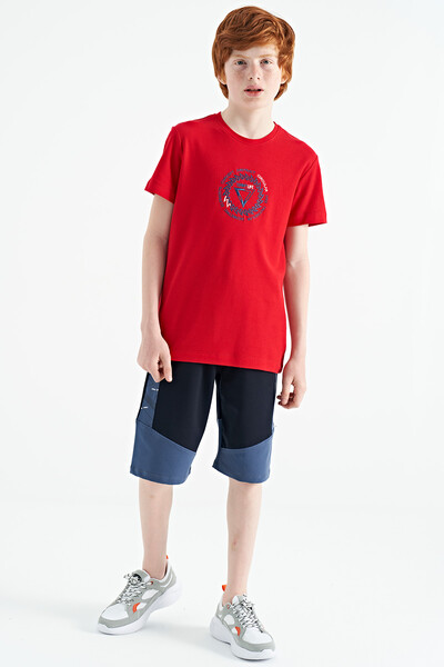 Tommylife Wholesale 7-15 Age Crew Neck Standard Fit Boys' T-Shirt 11115 Red - Thumbnail