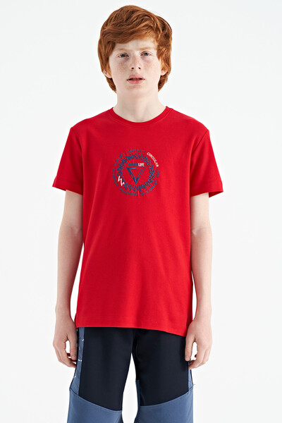 Tommylife Wholesale 7-15 Age Crew Neck Standard Fit Boys' T-Shirt 11115 Red - Thumbnail