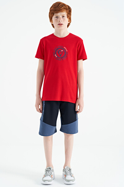 Tommylife Wholesale 7-15 Age Crew Neck Standard Fit Boys' T-Shirt 11115 Red - Thumbnail