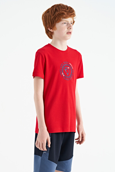 Tommylife Wholesale 7-15 Age Crew Neck Standard Fit Boys' T-Shirt 11115 Red - Thumbnail