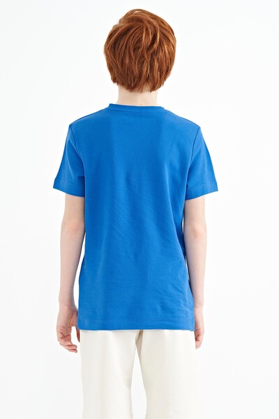 Tommylife Wholesale 7-15 Age Crew Neck Standard Fit Boys' T-Shirt 11115 Saxe - Thumbnail