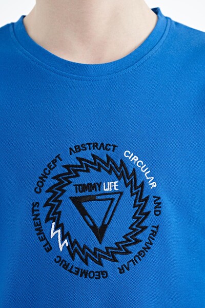 Tommylife Wholesale 7-15 Age Crew Neck Standard Fit Boys' T-Shirt 11115 Saxe - Thumbnail