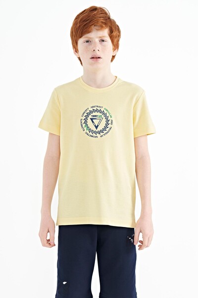 Tommylife Wholesale 7-15 Age Crew Neck Standard Fit Boys' T-Shirt 11115 Yellow - Thumbnail