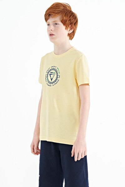 Tommylife Wholesale 7-15 Age Crew Neck Standard Fit Boys' T-Shirt 11115 Yellow - Thumbnail